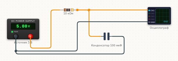 Схема подключения: RC-цепочка на осциллографе